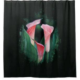 *~* Artistieke AR12 Floral Calla Lily Coral Green Douchegordijn