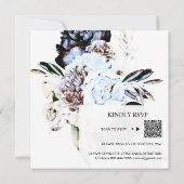 *~* Artistieke AR15 QR RSVP Blue Floral WEDDING Kaart (Achterkant)