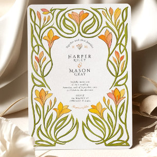 Artistieke Art Nouveau Oranje Lily Wedding Kaart