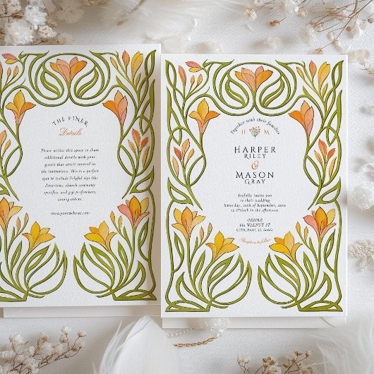 Artistieke Art Nouveau Oranje Lily Wedding Kaart