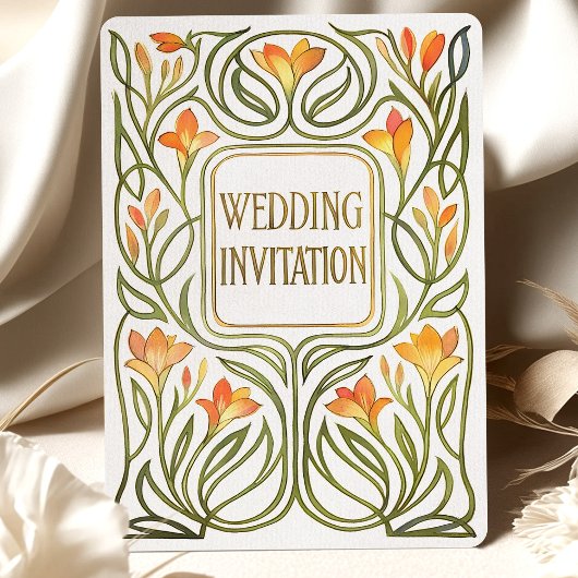 Artistieke Art Nouveau Oranje Lily Wedding Kaart