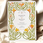 Artistieke Art Nouveau Oranje Lily Wedding Kaart