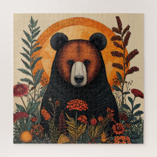 Artistieke Beer Tussen Kleurrijke Botanische Bloem Legpuzzel