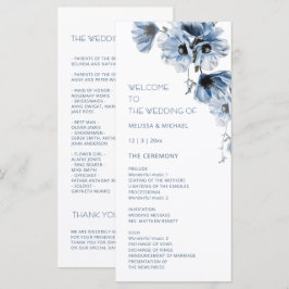 Artistieke Blauwe Bloemen Bruiloft Programmakaart