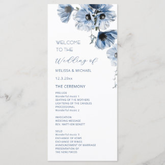 Artistieke Blauwe Bloemen Bruiloft Programmakaart