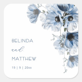 Artistieke Blauwe Bloemen | Trouwen Vierkante Sticker
