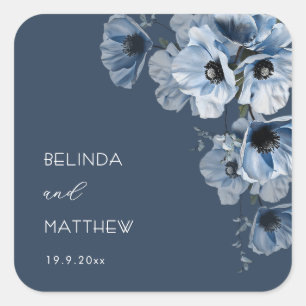 Artistieke Blauwe Bloemen   Trouwen Vierkante Sticker
