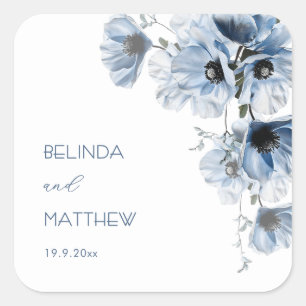 Artistieke Blauwe Bloemen   Trouwen Vierkante Sticker