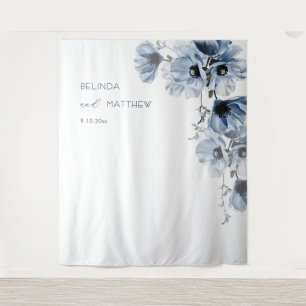 Artistieke Blauwe Bloemen Trouwen Wandkleed