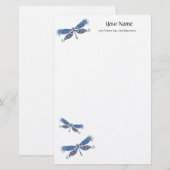 Artistieke blauwe dragonfly Linen Stationery Briefpapier (Voorkant / Achterkant)