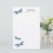 Artistieke blauwe dragonfly Linen Stationery Briefpapier (Staand voorkant)