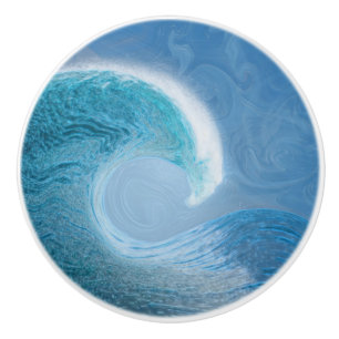 Artistieke blauwe golf keramische knop