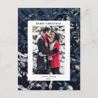 Artistieke blauwe kerstboom Moderne fotovakantie Briefkaart