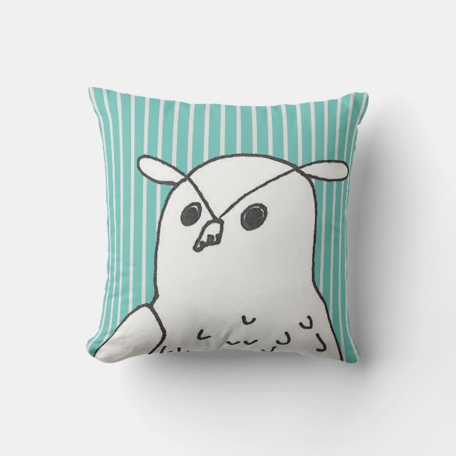 Artistieke Blauwe Strepen Leuke Uil Kussen (Voorkant)