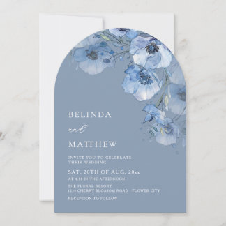 Artistieke Blauwe Waterverf Bloemen Casual Bruilof Kaart