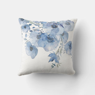 Artistieke blauwe waterverf bloemen kussen