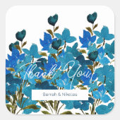 Artistieke Blauwe Waterverf Wilde Bloemen Monogram Vierkante Sticker (Voorkant)