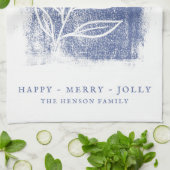 Artistieke Blauwe Witte Twig Kerstmis Theedoek (Gevouwen)