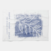 Artistieke Blauwe Witte Twig Kerstmis Theedoek (Horizontaal)