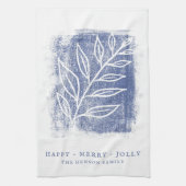 Artistieke Blauwe Witte Twig Kerstmis Theedoek (Verticaal)