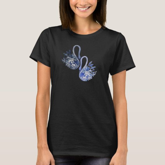 Artistieke Blauwe Zwanen Aquarel T-shirt (Voorkant)