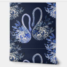 Artistieke Blauwe Zwanen Waterverf Handgeschilderd