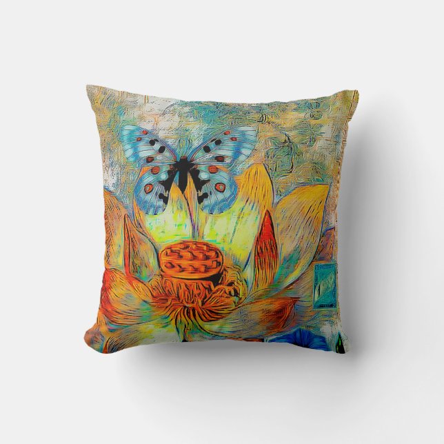 Artistieke bloem en vlinder kussen (Voorkant)