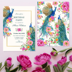 Artistieke bloem pauwen verjaardag kaart
