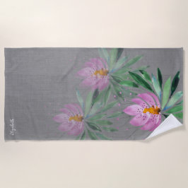 Artistieke bloemen in roze violette Waterverf kuns Strandlaken