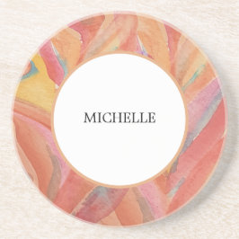 Artistieke Bloemen Veren Pastel Waterverf Zandsteen Onderzetter