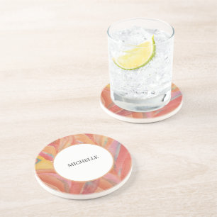 Artistieke Bloemen Veren Pastel Waterverf Zandsteen Onderzetter