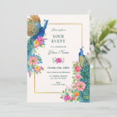 Artistieke Bloemenpauw Kaart (Staand voorkant)