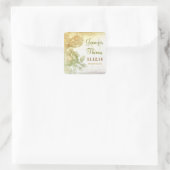 artistieke  bloemetjesbruiloft vierkante sticker (Tas)