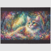 Artistieke Bloemige Bos Boho Kat Decoupage Tissuepapier (Voorkant)
