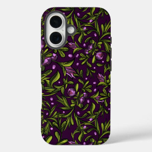 Artistieke bloemmotief: paarse bloemen iPhone 16 hoesje