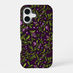 Artistieke bloemmotief: paarse bloemen iPhone 16 hoesje