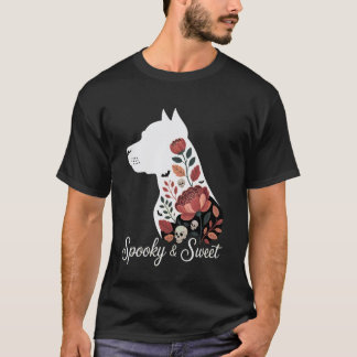 Artistieke bloemrijke Pitbull Halloween Griezelig  T-shirt