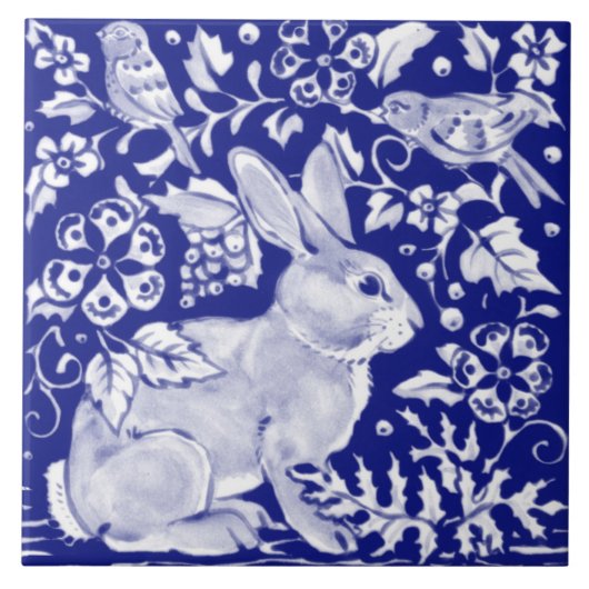 Artistieke Blue Bunny Rabbit Animal Delft Dedham  Tegeltje (Voorkant)