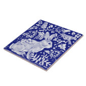 Artistieke Blue Bunny Rabbit Animal Delft Dedham  Tegeltje (Zijkant)