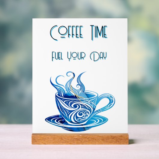 Artistieke Blue Coffee Cup met wervelende patronen Acryl Bord (Neutraal)
