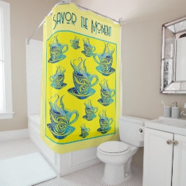 Artistieke Blue Coffee Cup met wervelende patronen Douchegordijn