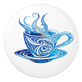 Artistieke Blue Coffee Cup met wervelende patronen Keramische Knop