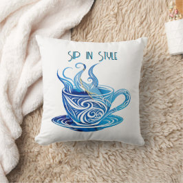 Artistieke Blue Coffee Cup met wervelende patronen Kussen