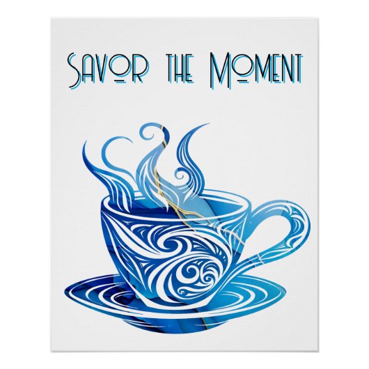 Artistieke Blue Coffee Cup met wervelende patronen Perfect Poster (Voorkant)