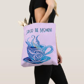 Artistieke Blue Coffee Cup met wervelende patronen Tote Bag (Dichtbij)