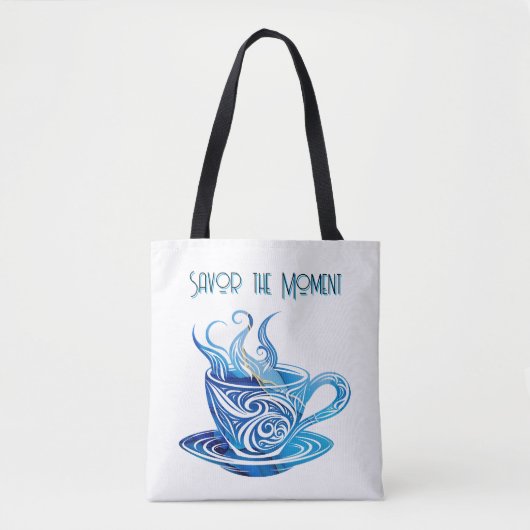 Artistieke Blue Coffee Cup met wervelende patronen Tote Bag (Voorkant)