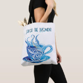 Artistieke Blue Coffee Cup met wervelende patronen Tote Bag (Dichtbij)