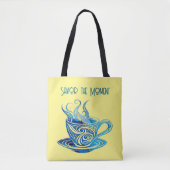 Artistieke Blue Coffee Cup met wervelende patronen Tote Bag (Voorkant)