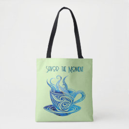Artistieke Blue Coffee Cup met wervelende patronen Tote Bag
