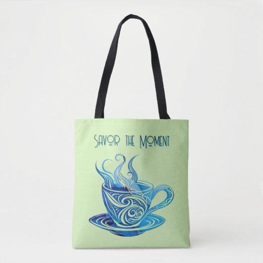 Artistieke Blue Coffee Cup met wervelende patronen Tote Bag (Voorkant)